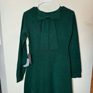 NWT Vince Camuto Long Sleeve Green Sweater Dress with Bow - size Small